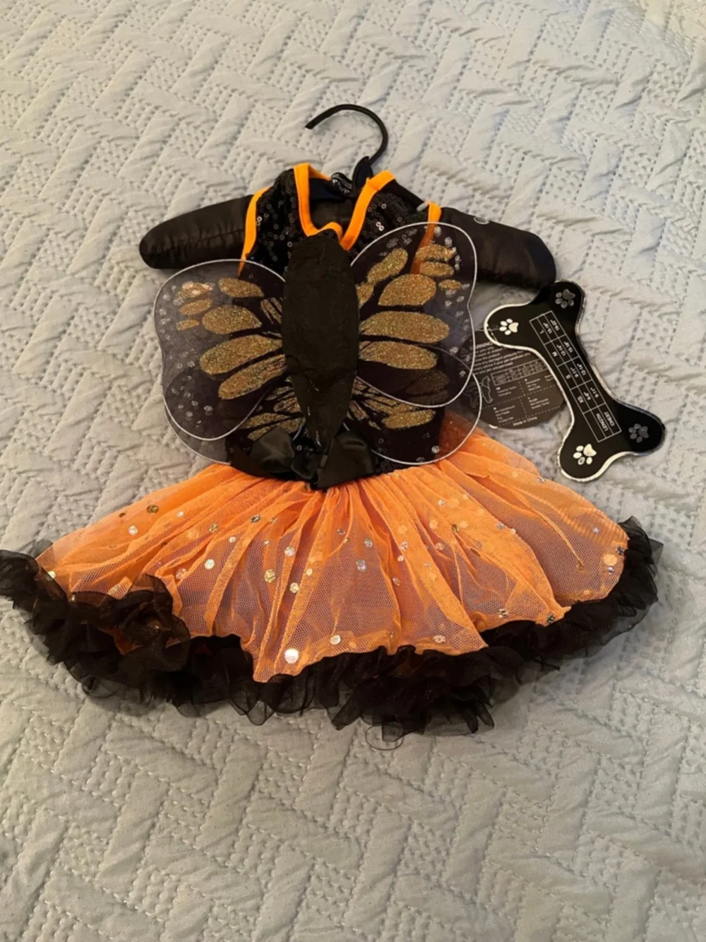 Halloween Dog Costume - Orange & Black Sparkle Tutu with Wings